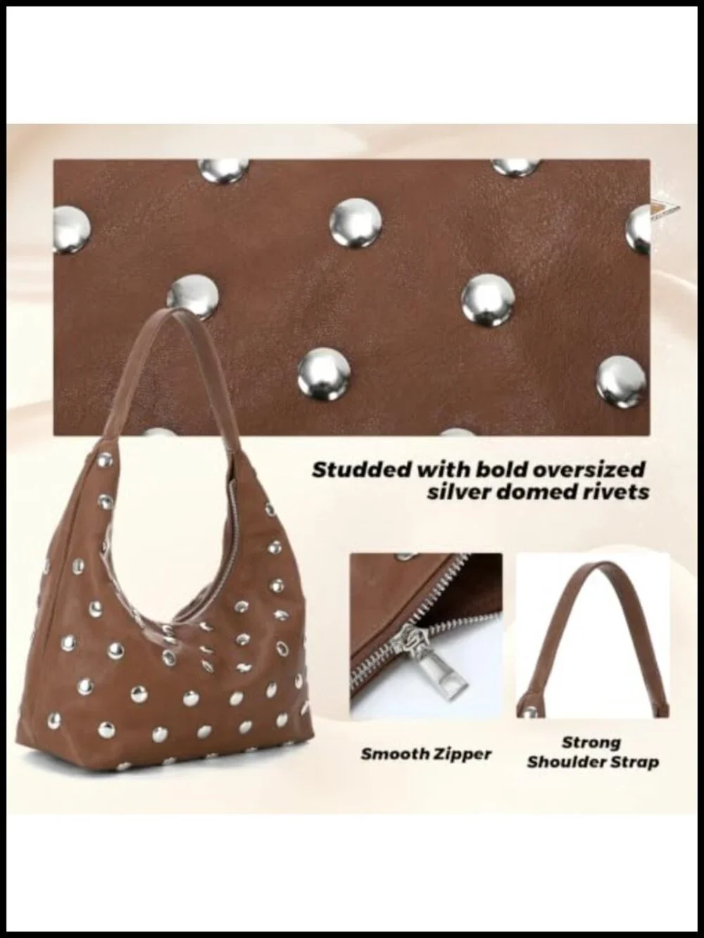 Studded Hobo Bag Women Slouchy Shoulder Purse Large PU Leather Y2K Punk